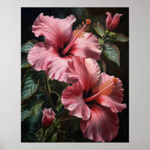 Poster de impresión de arte de flores rosadas de H