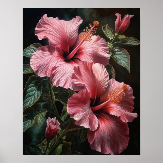 Poster de impresión de arte de flores rosadas de H (Frente)