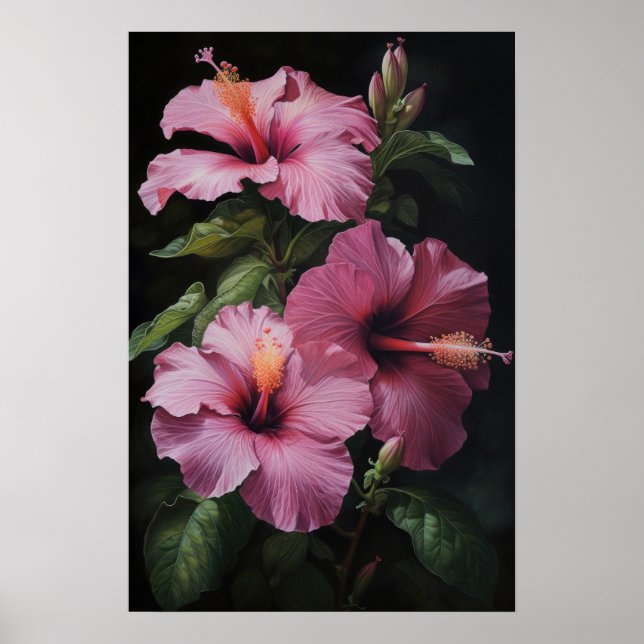 Poster de impresión de arte de flores rosado Hibis (Frente)