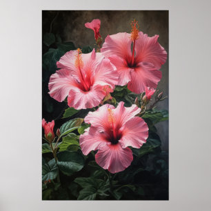 Poster de impresión de arte de flores rosado Hibis