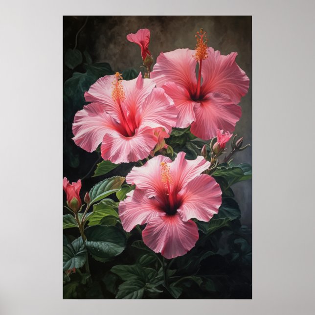 Poster de impresión de arte de flores rosado Hibis (Frente)