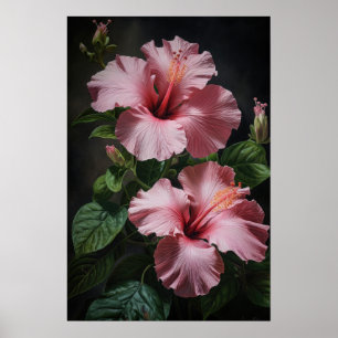 Poster de impresión de arte de flores rosado Hibis