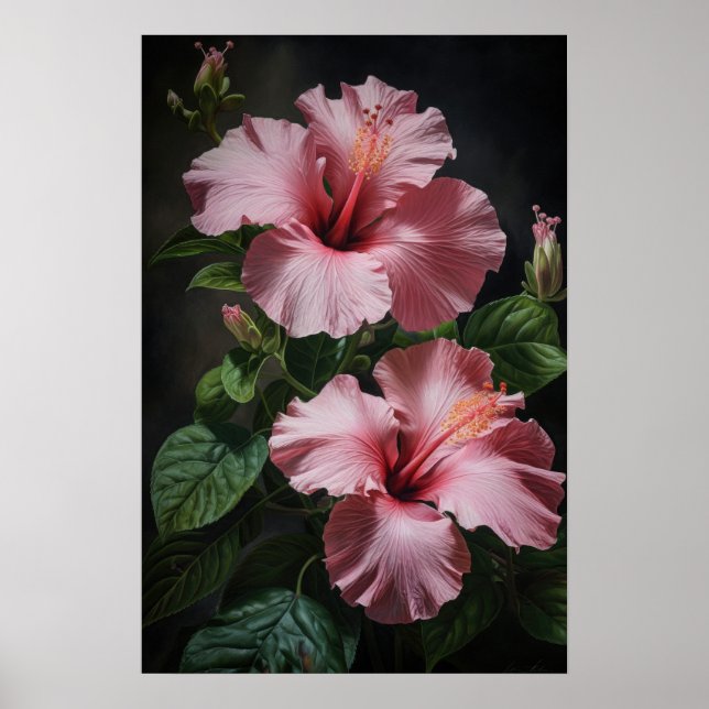 Poster de impresión de arte de flores rosado Hibis (Frente)
