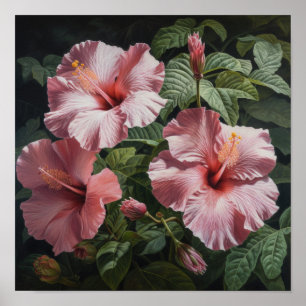 Poster de impresión de arte de flores rosado Hibis