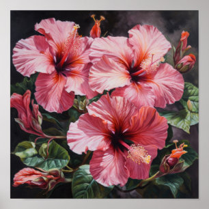 Poster de impresión de arte de flores rosado Hibis