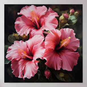 Poster de impresión de arte de flores rosado Hibis