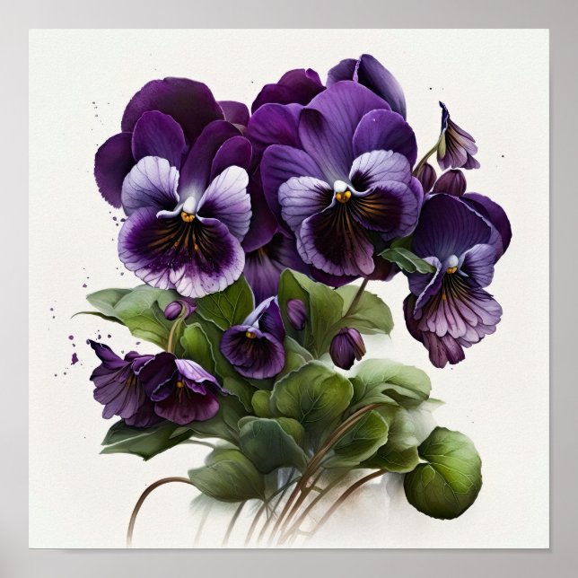 Poster de impresión de arte de flores violetas mor (Frente)