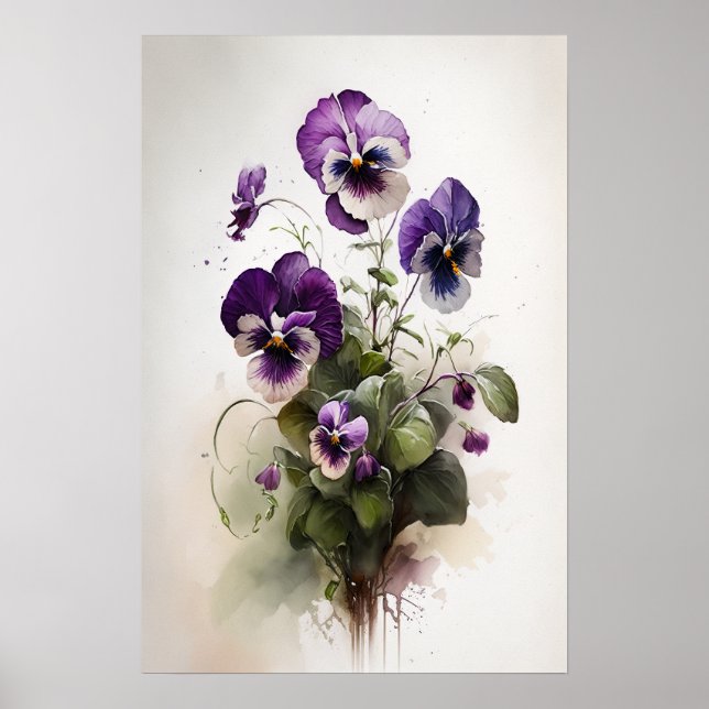 Poster de impresión de arte de flores violetas mor (Frente)