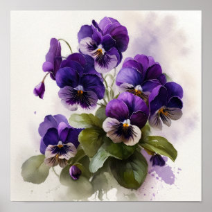 Poster de impresión de arte de flores violetas mor