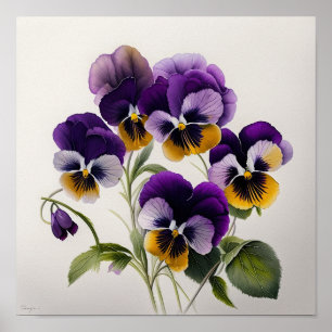 Poster de impresión de arte de flores violetas mor