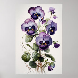 Poster de impresión de arte de flores violetas mor