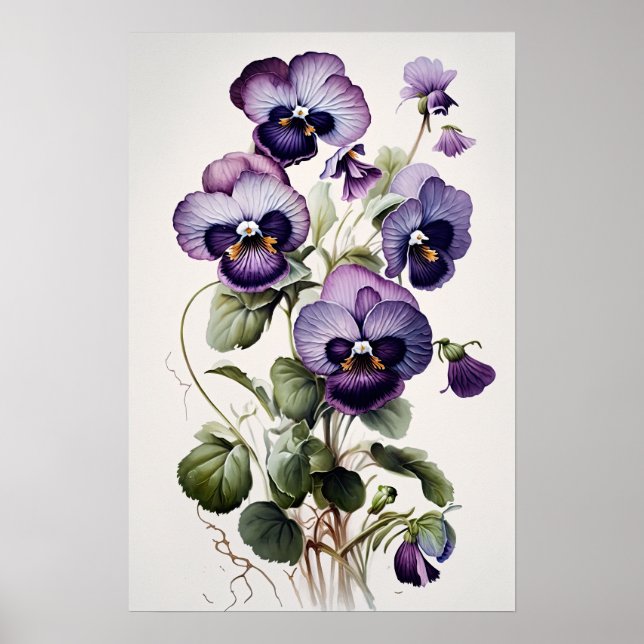Poster de impresión de arte de flores violetas mor (Frente)