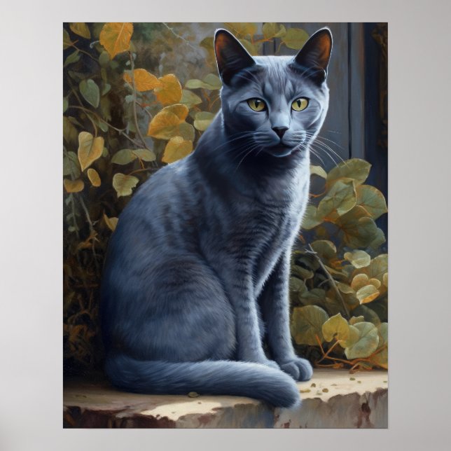 Poster de impresión de arte de gato azul ruso lind (Frente)
