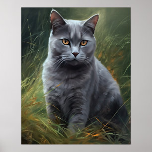Poster de impresión de arte de gato con chartreux