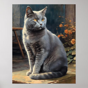 Poster de impresión de arte de gato con chartreux