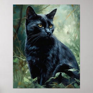 Poster de impresión de arte de gato negro lindo co