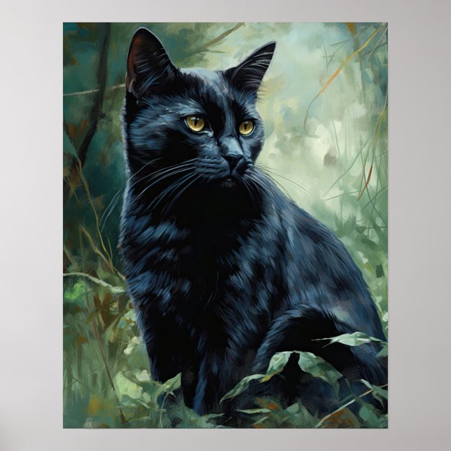 Poster de impresión de arte de gato negro lindo co (Frente)