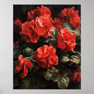 Poster de impresión de arte de las flores rojas de