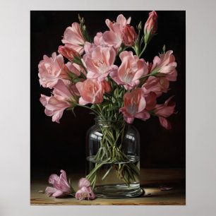Poster de impresión de arte de las flores rosadas