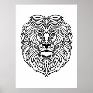 Poster de impresión de arte de leones blancos y ne