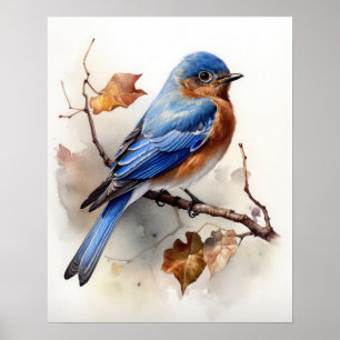 Poster de impresión de arte de pájaro azul orienta