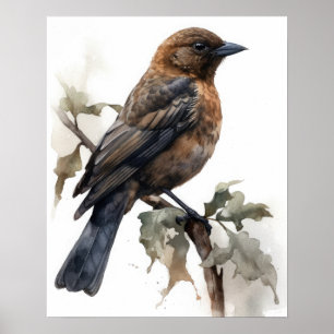 Poster de impresión de arte de pájaro marrón