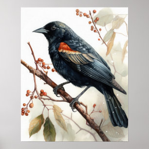 Poster de impresión de arte de pájaro rojo alga ne