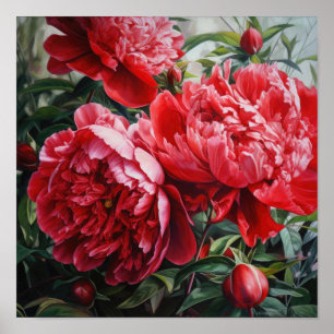 Póster de Impresión de Arte de Peonías Rojas