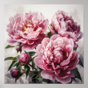 Póster de Impresión de Arte de Peonías Rosadas