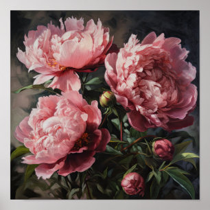 Póster de Impresión de Arte de Peonías Rosadas