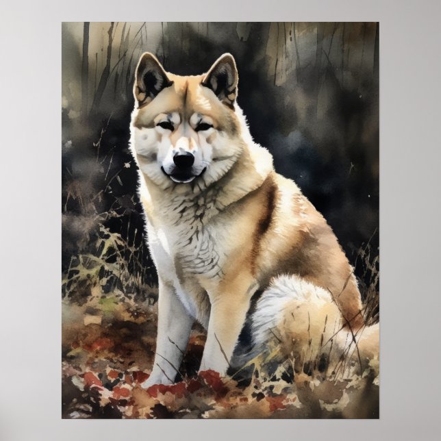 Poster de impresión de arte de perro de Akita (Frente)