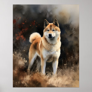 Poster de impresión de arte de perro de Akita