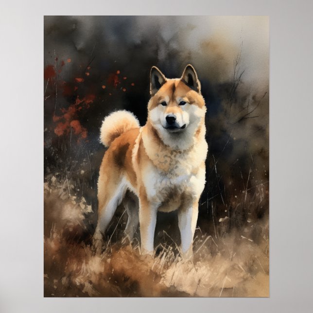 Poster de impresión de arte de perro de Akita (Frente)
