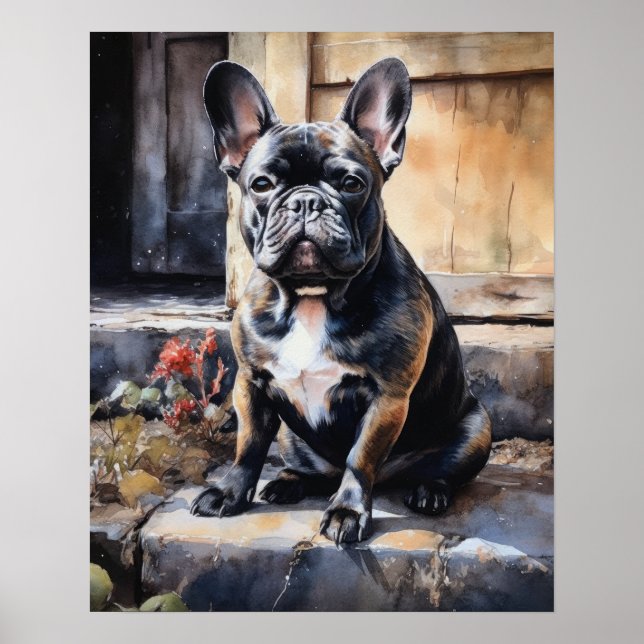 Poster de impresión de arte de perro de Bulldog fr (Frente)