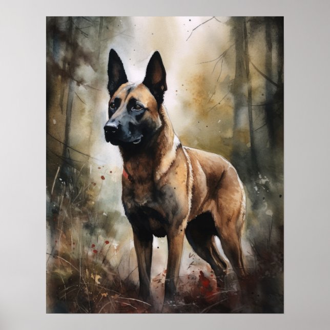 Poster de impresión de arte de perro de Malinois d (Frente)