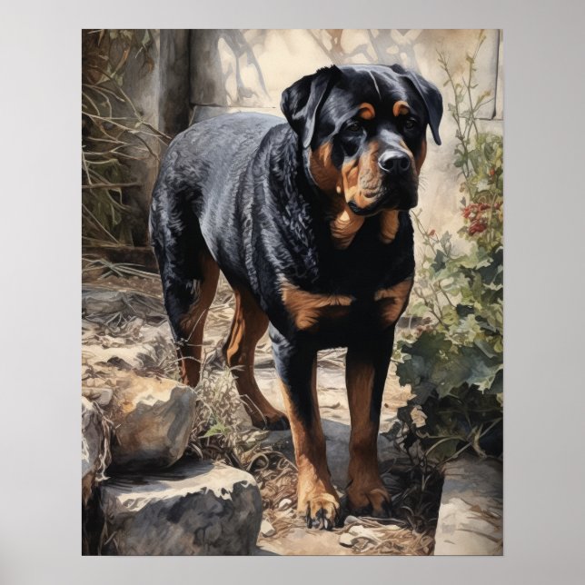 Poster de impresión de arte de perro de Rottweiler (Frente)