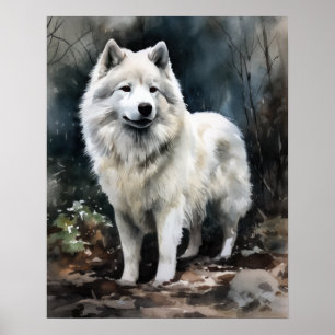 Poster de impresión de arte de perro de Samoyed