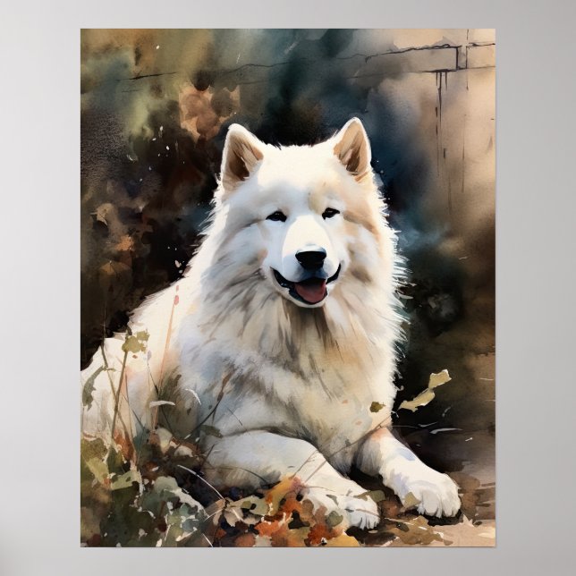 Poster de impresión de arte de perro de Samoyed (Frente)