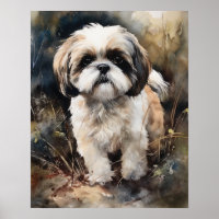 Poster de impresión de arte de perro de Shih Tzu