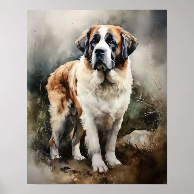 Poster de impresión de arte de perro de St. Bernar (Frente)