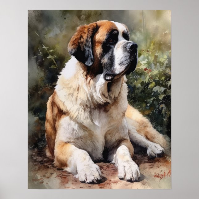 Poster de impresión de arte de perro de St. Bernar (Frente)