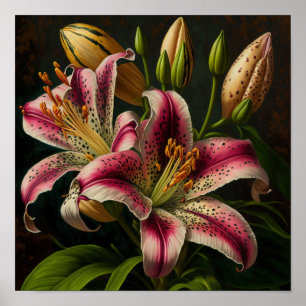 Poster de impresión de arte de Pink Stargazer Lily