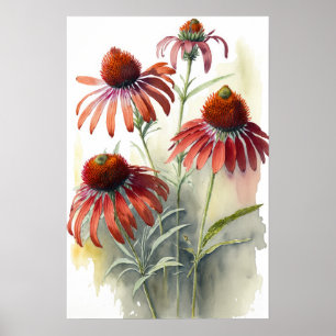 Poster de impresión de arte de Red Coneflowers