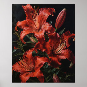 Poster de impresión de arte de Red Lily Flowers
