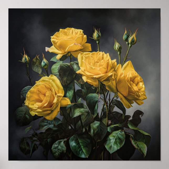 Poster de impresión de arte de rosas amarillas (Frente)