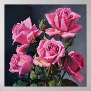 Póster de Impresión de Arte de Rosas Rosadas