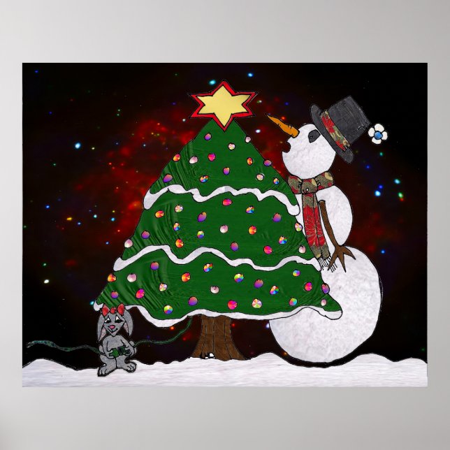 Poster de impresión de arte de Snowman, árbol de N (Frente)