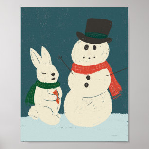 Poster de impresión de arte de Snowman y Bunny Whi
