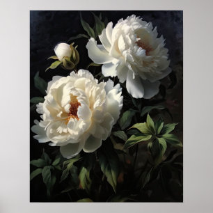 Poster de impresión de arte de White Peony Flowers