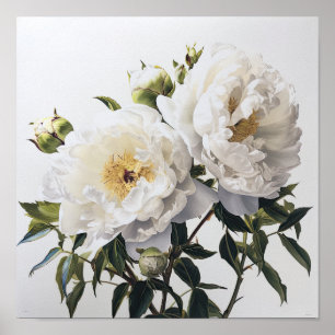 Poster de impresión de arte de White Peony Flowers